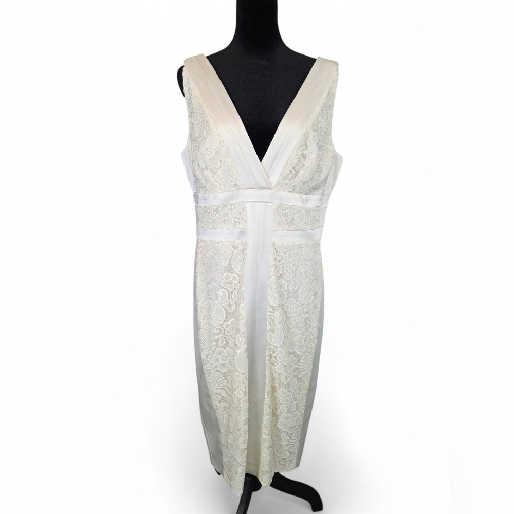 Jax Ivory Lace Sheath Cocktail Dress Sleeveless V-Neck Midi Women’s 14 Bridal